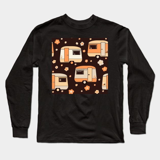 Repeat pattern of cute vintage caravans in retro colours Long Sleeve T-Shirt by NattyDesigns